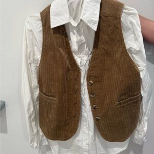 Brown Corduroy Vest with White Shirt
